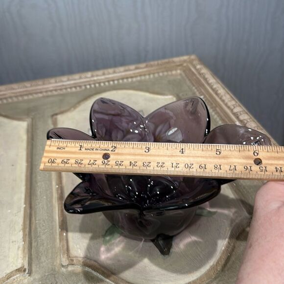 Vintage Handblown Amethyst Purple Murano Glass Tulip Flower Shape Vase Dish - Picture 9 of 12